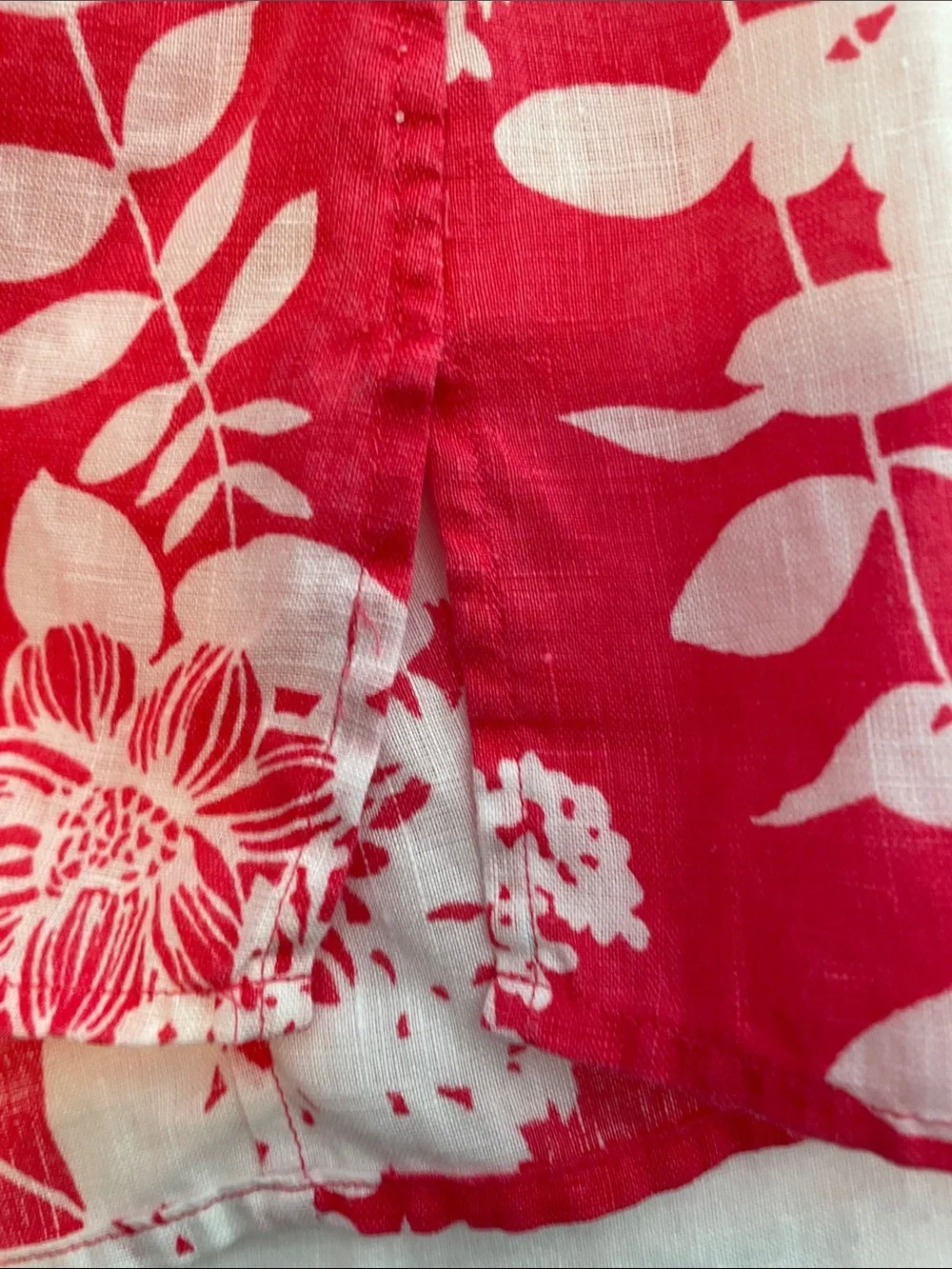 Lands' End Pink Floral Button-Up Shirt with White Print - Picture 5 of 10